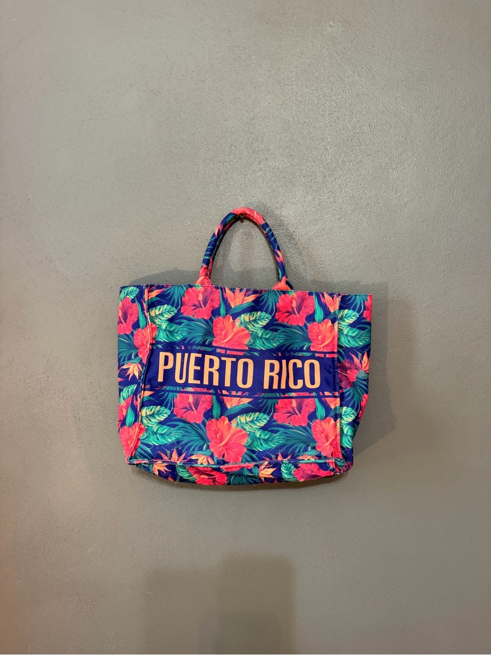 Puerto Rico Tropical Floral Tote Bag - Pink & Blue